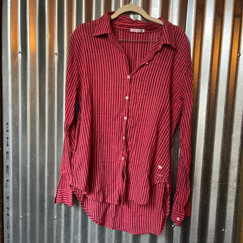 SUNDRY Anthropologie Cotton Striped Button-Up Shirt